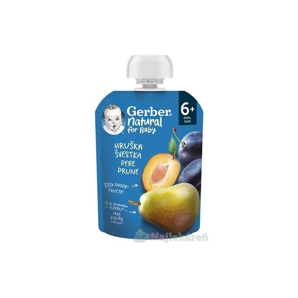 Gerber Natural ovocná kapsička hruška a švestka 6 m+ 90 g