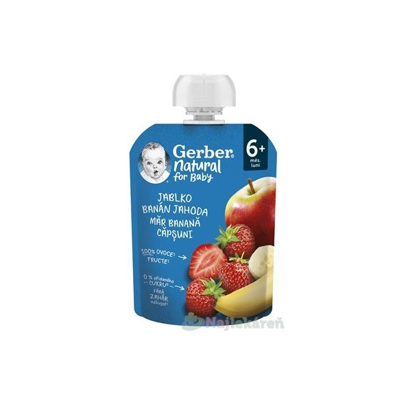 Gerber Natural ovocná kapsička jablko, banán a jahoda 6 m+ 90 g