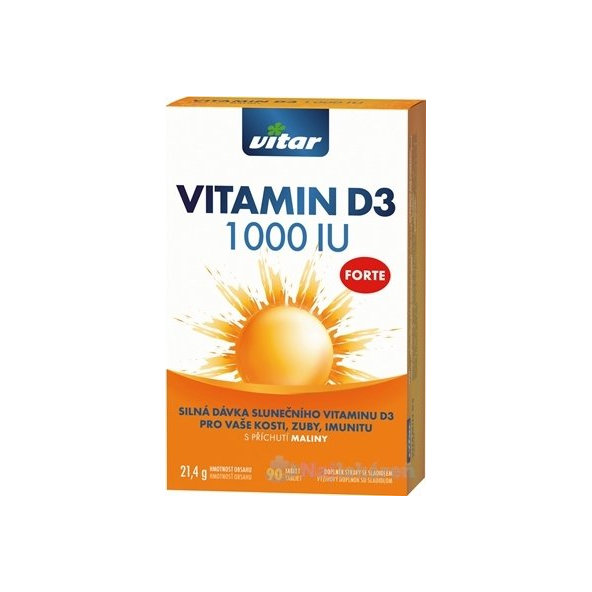 Vitar Vitamin D3 Forte 1000 IU malinové tablety 90 ks