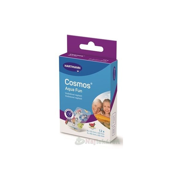 Cosmos Aqua Fun voděodolné náplasti na rány 2 velikosti 12 ks