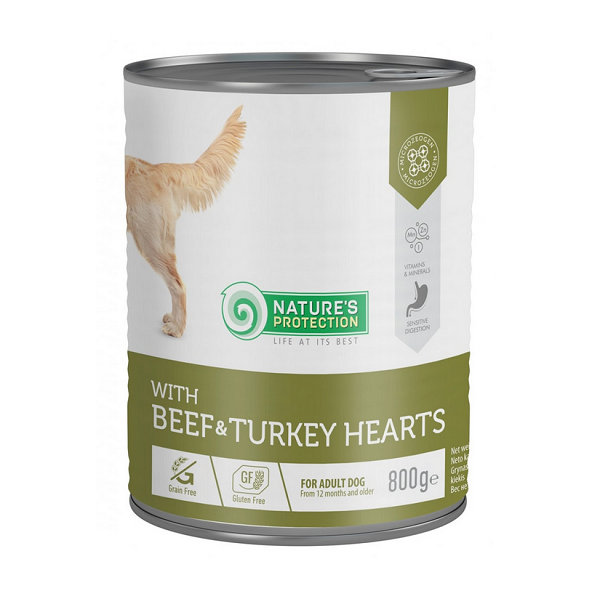 Natures Protection konzerva pro psy adult hovězí a krůtí srdce 800 g