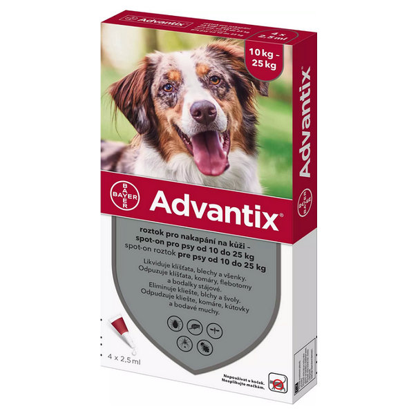 Advantix spot-on pro psy 10–25 kg proti blechám a klíšťatům 4x2,5 ml