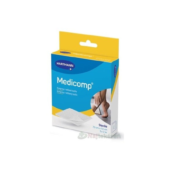 Medicomp sterilní kompresy z netkané textilie 7,5×7,5 cm 5×2 ks
