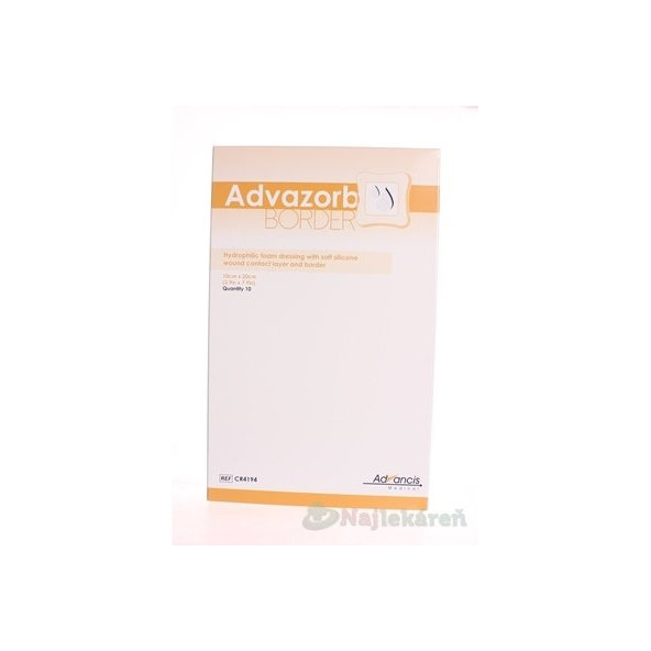 Advazorb Border samolepicí atraumatické krytí na rány 10 × 20 cm 10 ks
