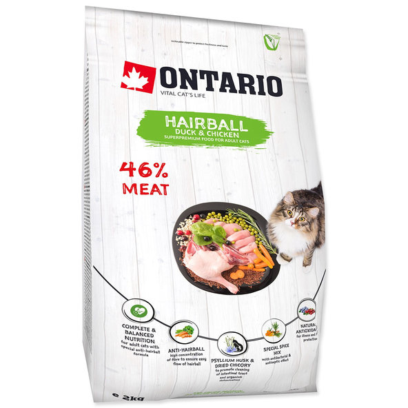 Ontario Cat Hairball krmivo pro dospělé kočky 2 kg