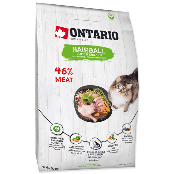 Ontario Cat Hairball krmivo pro kočky proti bezoárům 6,5 kg