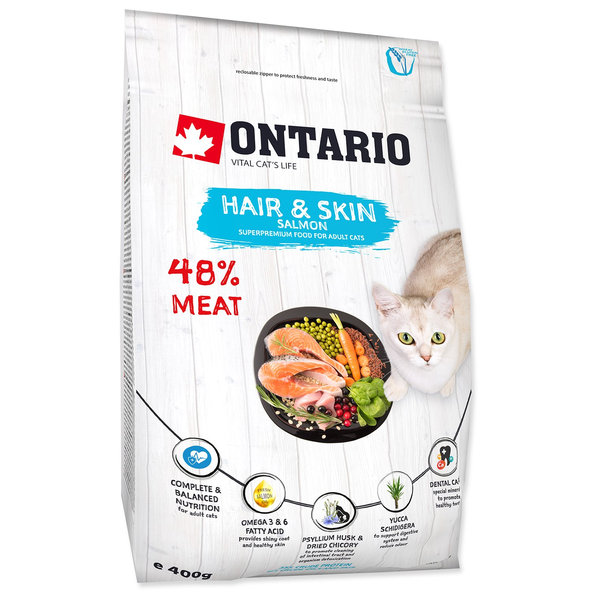 Ontario Cat Hair & Skin krmivo pro zdravou srst a pokožku koček 400 g