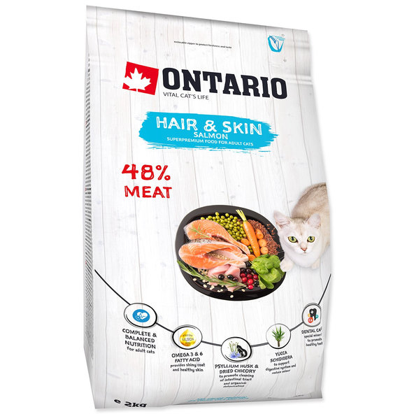Ontario Cat Hair & Skin krmivo pro zdravou srst a pokožku koček 2 kg
