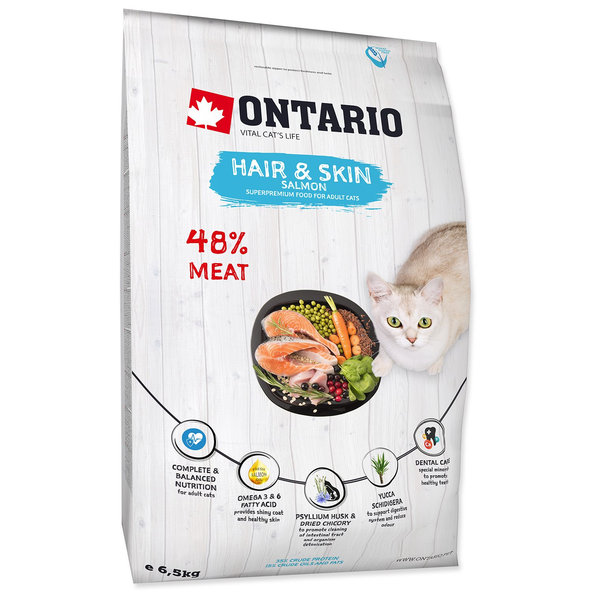 Ontario Cat Hair & Skin krmivo pro zdravou srst a pokožku koček 6,5 kg
