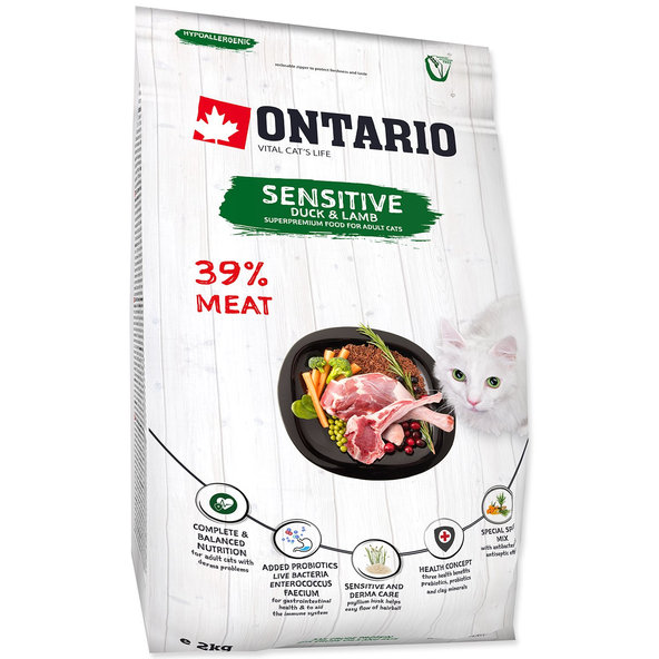 Ontario Cat Sensitive/Derma krmivo pro citlivé kočky 2 kg
