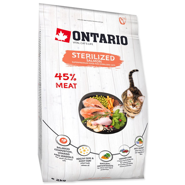 Ontario Cat Sterilised Salmon krmivo pro kastrované kočky 2 kg