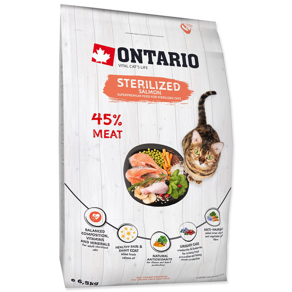 Ontario Cat Sterilised Salmon krmivo pro kastrované kočky 6,5 kg
