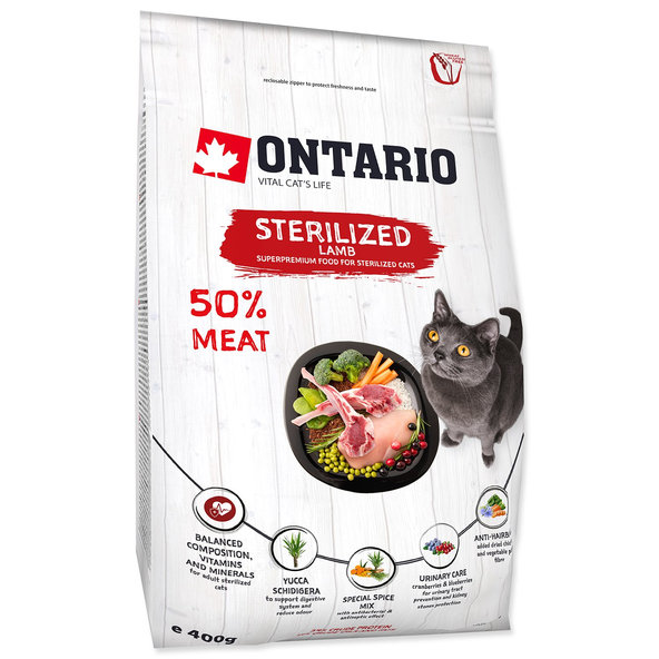Ontario Cat Sterilised Lamb krmivo pro kastrované kočky 400 g