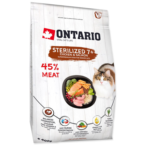 Ontario Cat Sterilised 7+ krmivo pro starší kastrované kočky 400 g