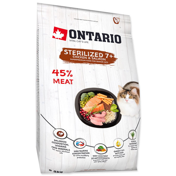 Ontario Cat Sterilised 7+ Senior krmivo pro starší kastrované kočky 2 kg