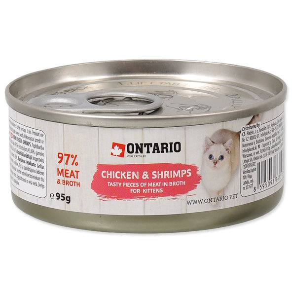 Ontario Kitten kuřecí kousky s krevetami v konzervě pro koťata 95 g