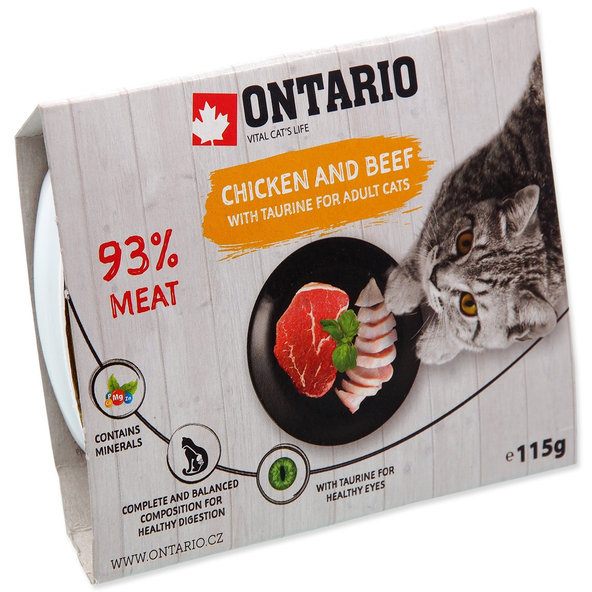 Ontario vanička s kuřetem, hovězím a taurinem pro kočky 115 g