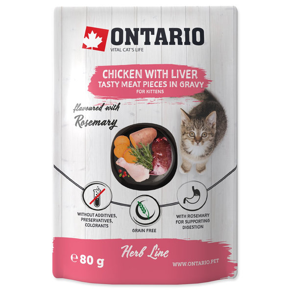 Ontario Kitten kuře s játry v omáčce kapsička pro koťata 80 g