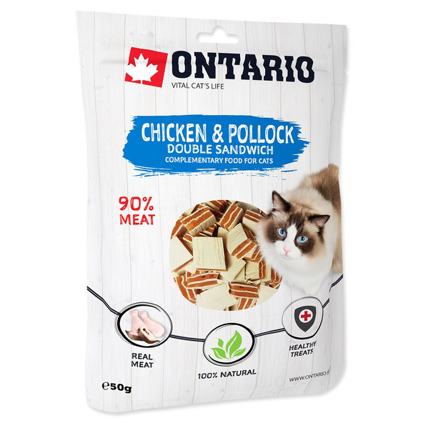 Ontario kuře a treska dvojitý sendvič pamlsek pro kočky 50 g