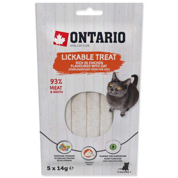 Ontario lízací pamlsek s kuřecím a ovsem pro kočky 5 × 14 g