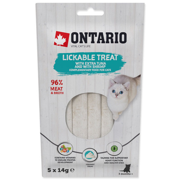 Ontario lízací pamlsek Extra Tuna & Shrimp pro kočky 5 × 14 g