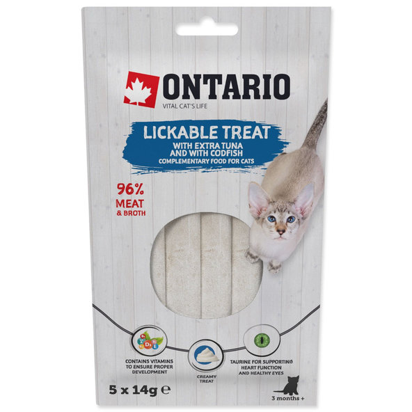 Ontario lízací pamlsek Extra Tuna & Cod pro kočky 5 × 14 g