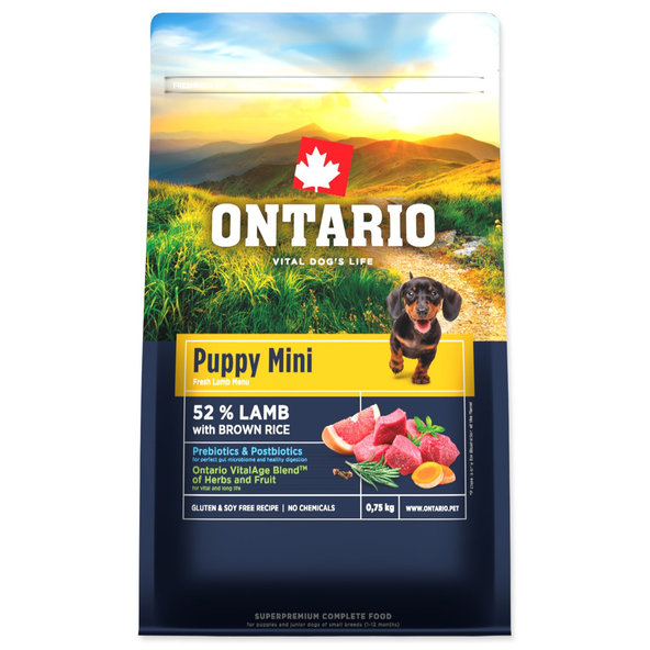 Ontario Puppy Mini Lamb & Brown Rice krmivo pro štěňata 750 g
