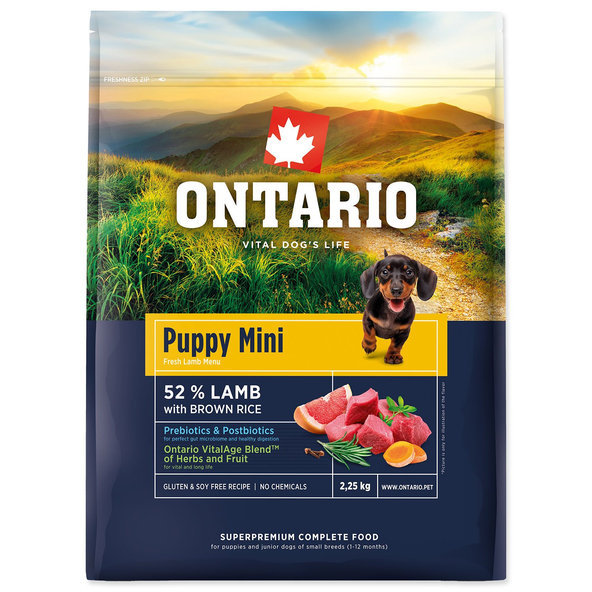 Ontario Puppy Mini Lamb & Brown Rice krmivo pro štěňata malých plemen 2,25 kg