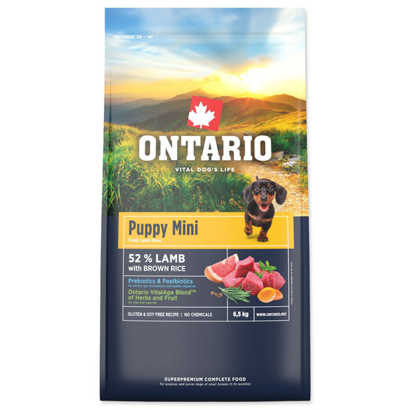 Ontario Puppy Mini Lamb & Brown Rice krmivo pro štěňata 6,5 kg