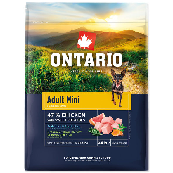 Ontario Adult Mini Chicken & Sweet Potatoes krmivo pro psy 2,25 kg