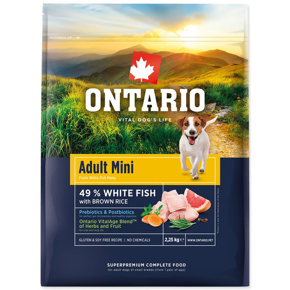 Ontario Adult Mini Fish & Brown Rice krmivo pro psy 2,25 kg