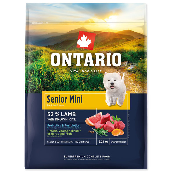 Ontario Senior Mini Lamb & Brown Rice krmivo pro psy 2,25 kg