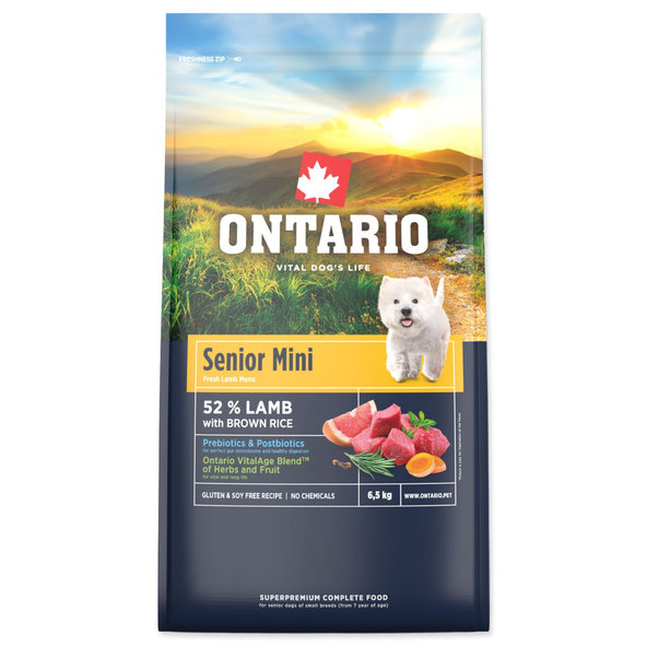 Ontario Senior Mini Lamb & Brown Rice krmivo pro psy 6,5 kg