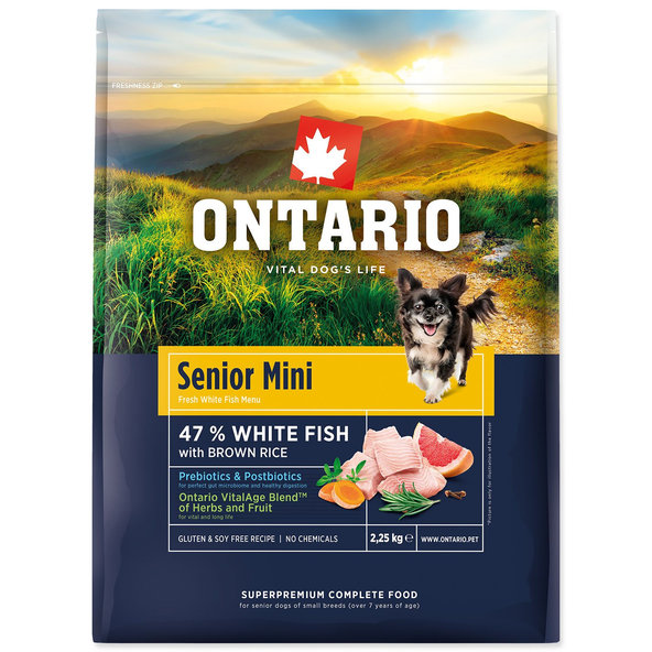 Ontario Senior Mini Fish & Brown Rice krmivo pro psy 2,25 kg