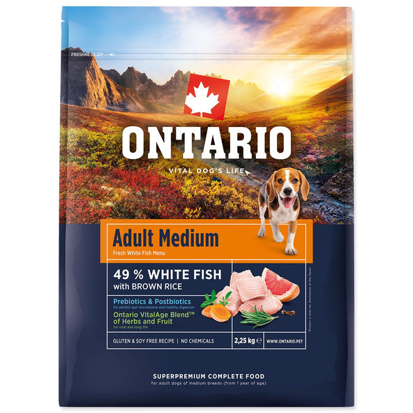 Ontario Adult Medium krmivo pro psy s rybami a hnědou rýží 2,25 kg