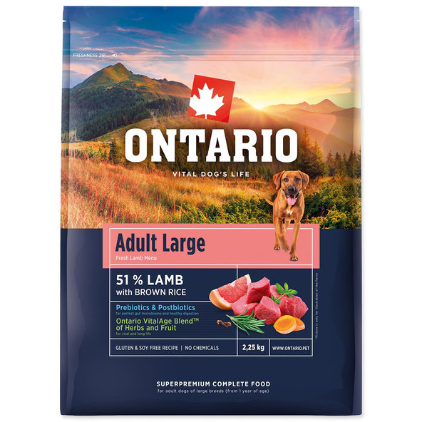 Ontario Adult Large krmivo pro psy s jehněčím a hnědou rýží 2,25 kg