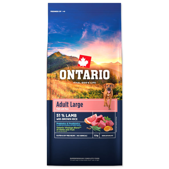 Ontario Adult Large Lamb & Brown Rice krmivo pro psy 12 kg