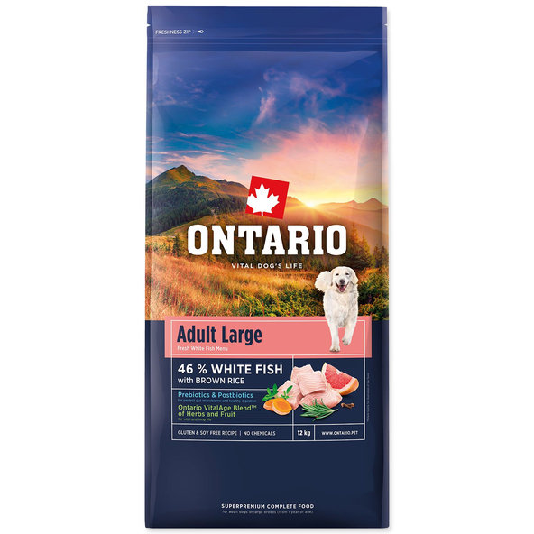 Ontario Adult Large Fish & Brown Rice krmivo pro dospělé psy velkých plemen 12 kg