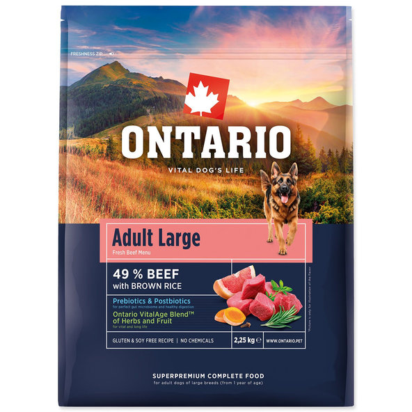 Ontario Adult Large Beef & Brown Rice krmivo pro dospělé psy velkých plemen 2,25 kg
