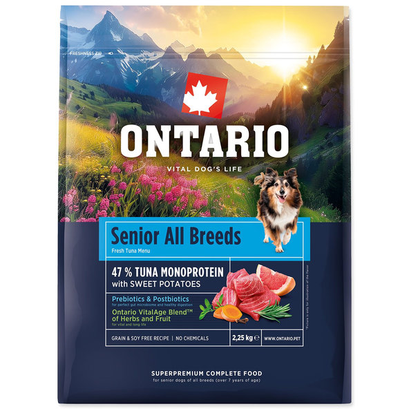 Ontario Senior All Breeds Monoprotein krmivo pro psy s tuňákem a batáty 2,25 kg
