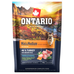 Ontario Mini & Medium Weight Control Turkey & Brown Rice vzorek krmiva pro psy malých a středních plemen s nadváhou 100 g
