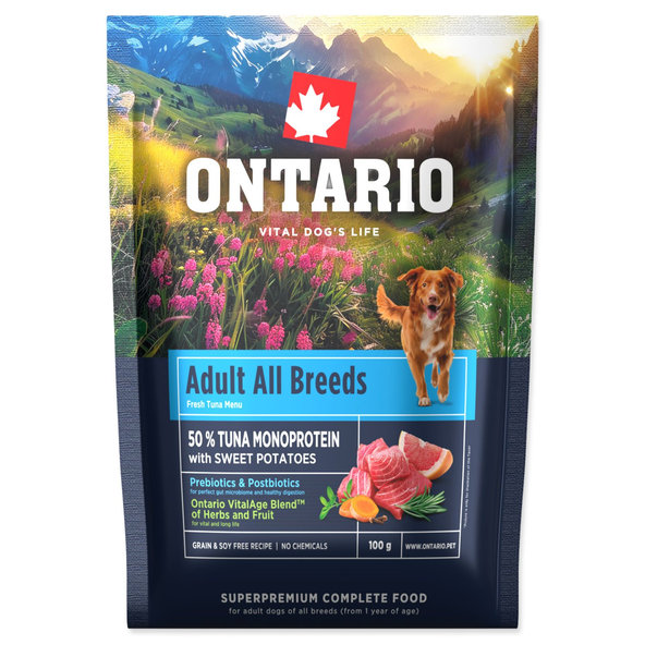 Ontario Adult All Breeds Monoprotein Tuna & Sweet Potatoes vzorek krmiva pro dospělé psy 100 g