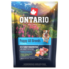 Ontario Puppy & Junior All Breeds Monoprotein Turkey & Sweet Potatoes vzorek krmiva pro štěňata 100 g