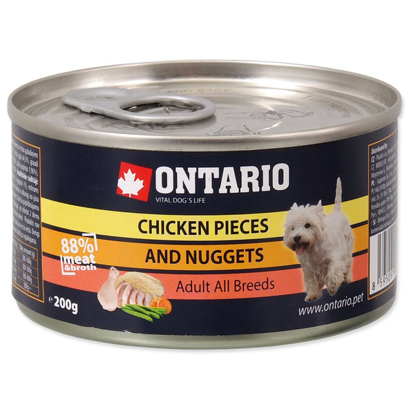 Ontario kuřecí kousky s nugetkami v konzervě pro psy 200 g