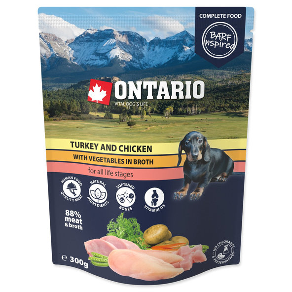Ontario krůta a kuře se zeleninou ve vývaru kapsička pro psy 300 g