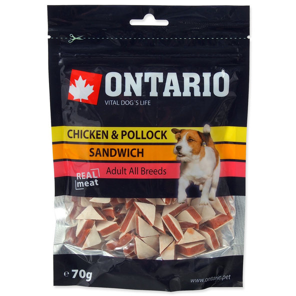 Ontario kuře a treska sendvič pamlsek pro kočky 70 g