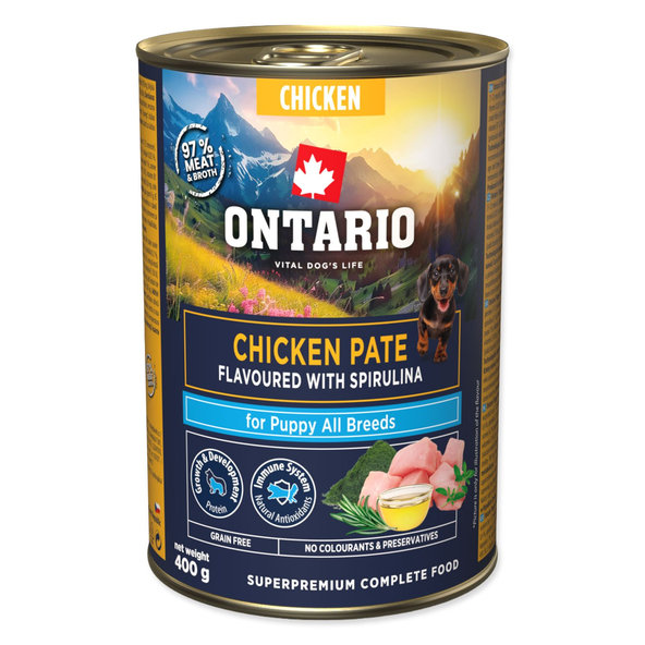 Ontario Puppy konzerva kuřecí pašté s příchutí spiruliny 6 x 400 g