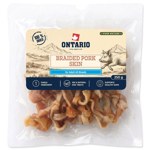 Ontario Pure Nature Sušená pletená vepřová kůže pro psy 250 g