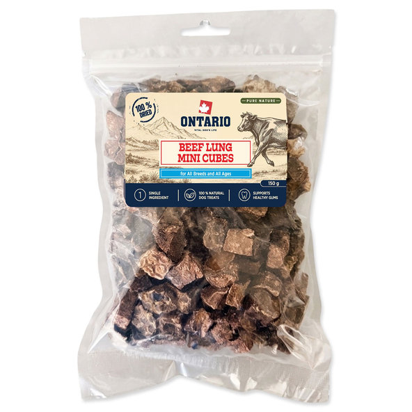 Ontario Pure Nature sušené mini kostičky z hovězích plic pro psy 150 g