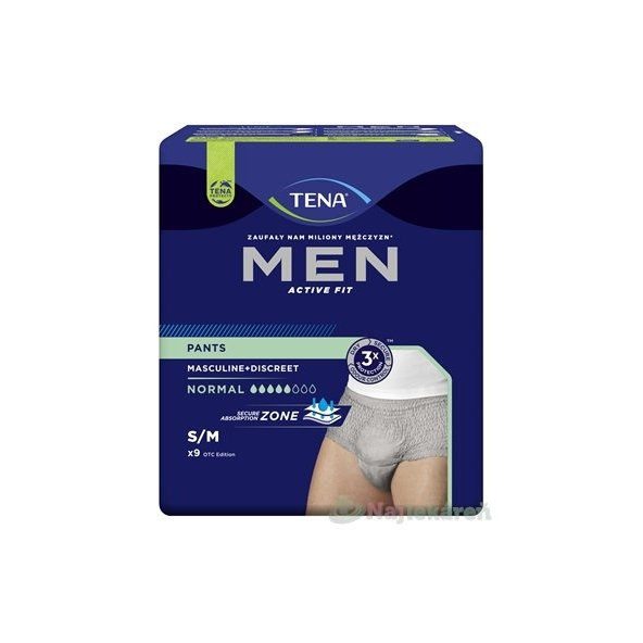 TENA Men Pants Normal Grey S/M inkontinenční spodní prádlo 9 ks